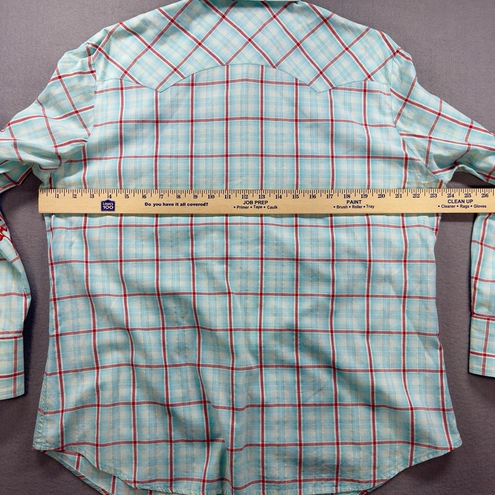 Panhandle Slim Western Shirt Women 1X Blue Plaid Lurex Rhinestone Embroidery - Picture 7 of 10